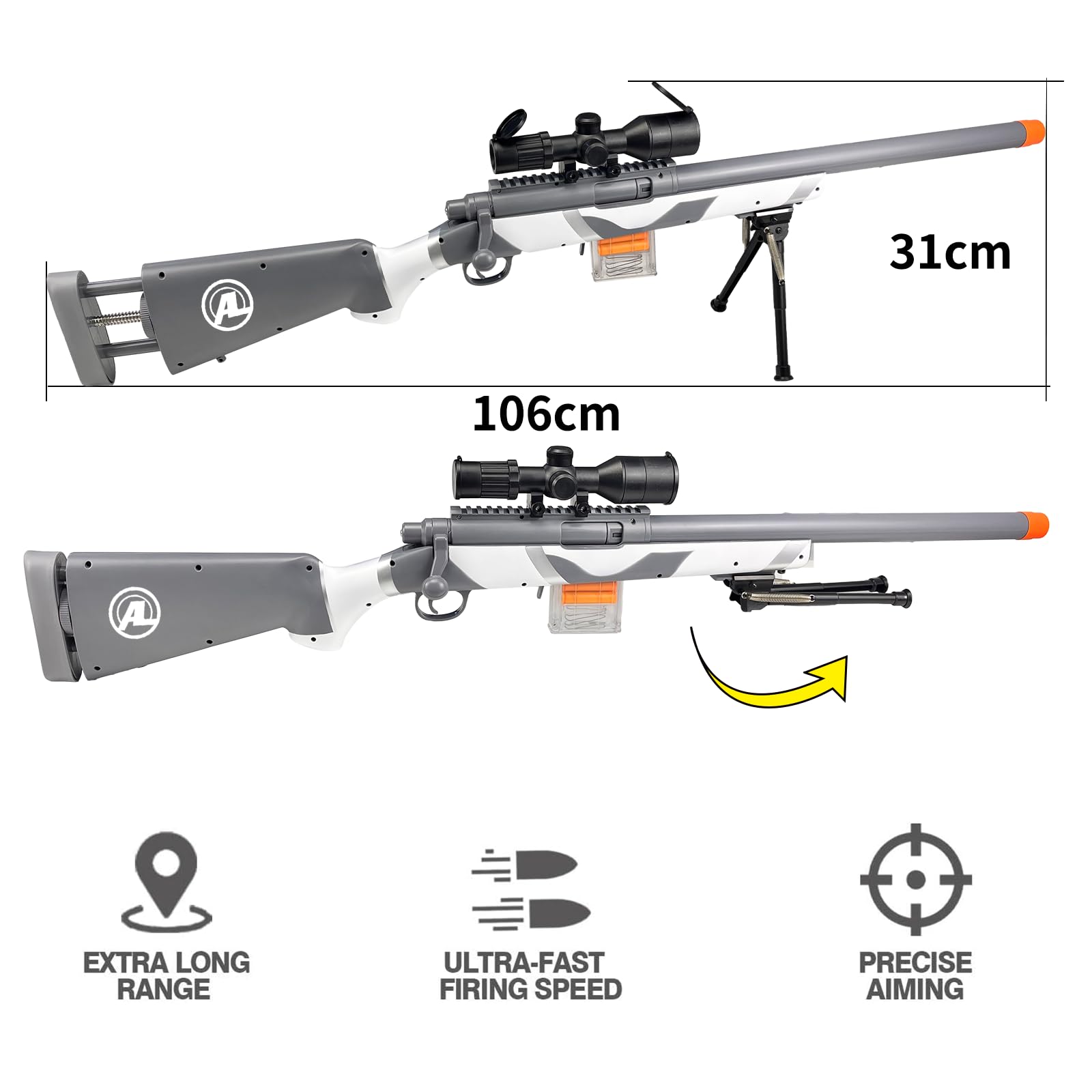Gincho M24 two-magazines support rapid reloads for extended play.