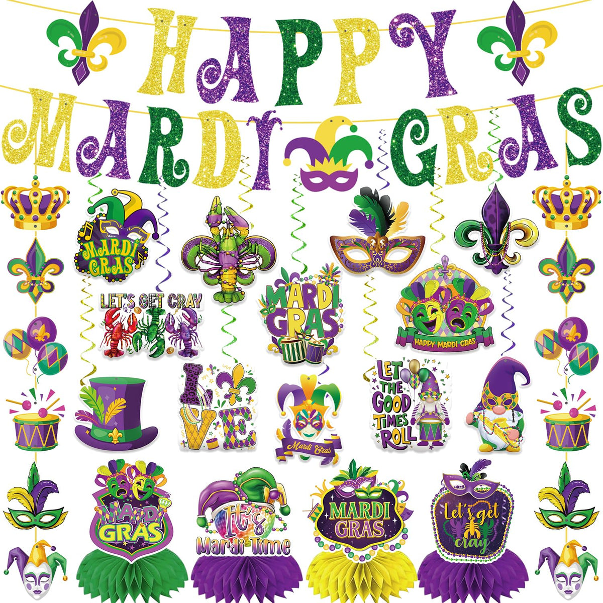 GINFTBRZGV happy banner for festive Mardi Gras photo backdrop.