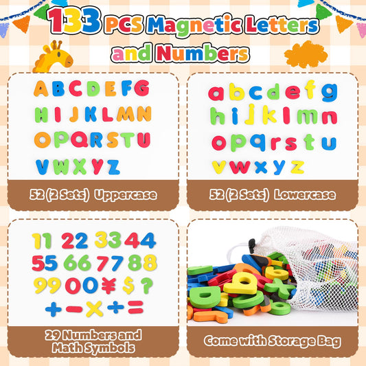 GINMIC alphabet magnets in bright colors aid early recognition and play.