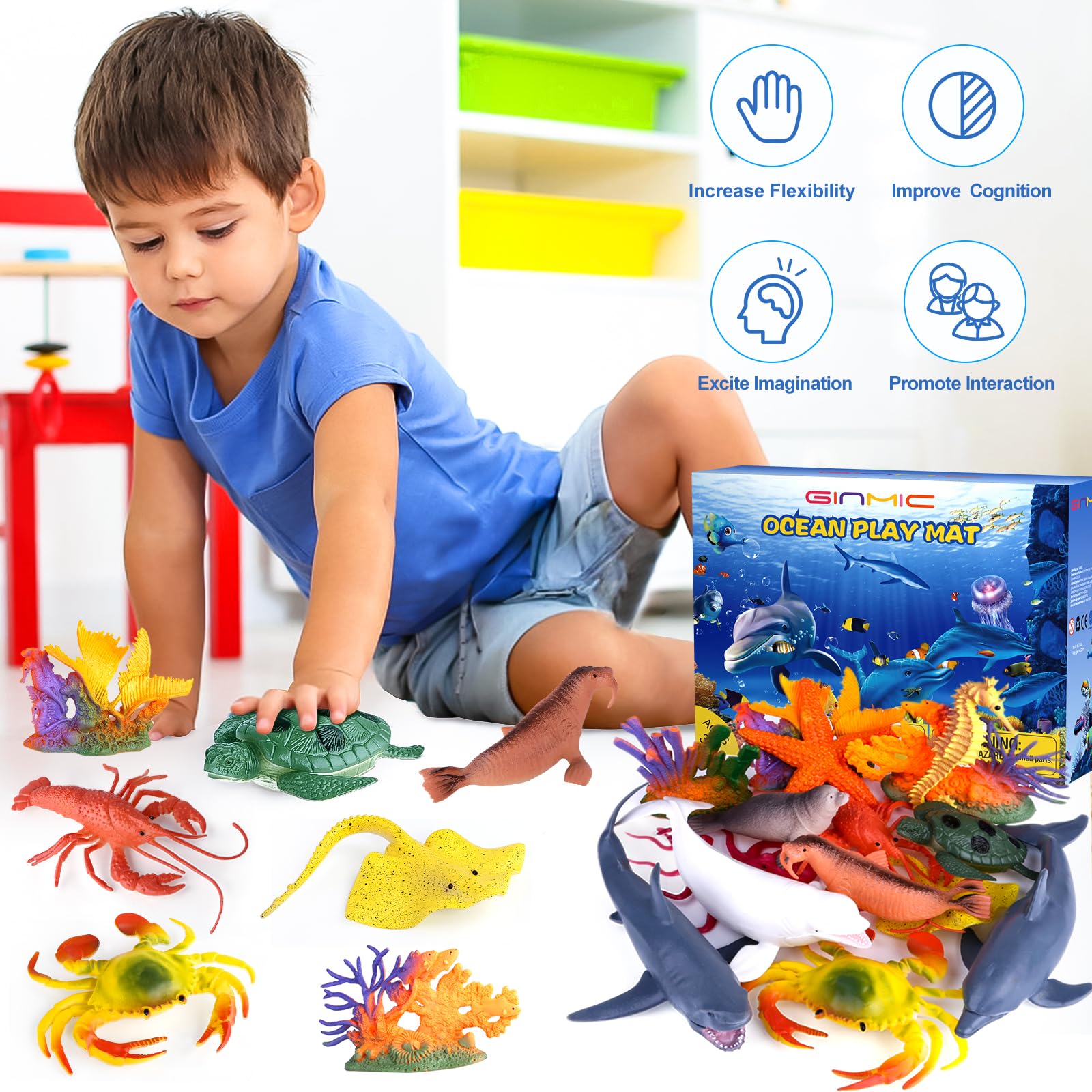 GINMIC Ocean Animals Playset Stingray figure with easy grip for dramatic undersea scenes
