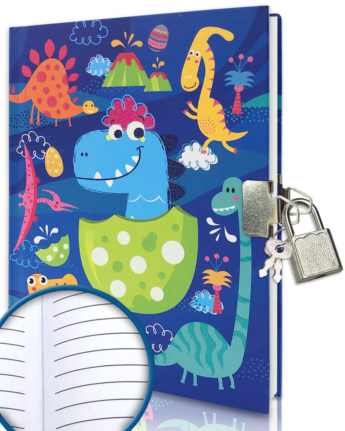 GINMLYDA boys diary with lock in blue dinosaur design, ideal for private writing and doodling.