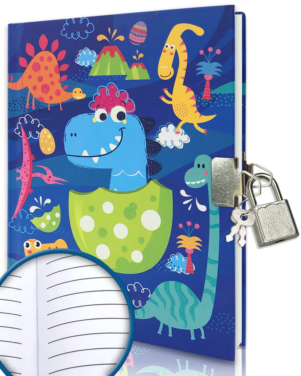 GINMLYDA boys diary with lock in blue dinosaur design, ideal for private writing and doodling.
