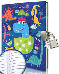 GINMLYDA boys diary with lock in blue dinosaur design, ideal for private writing and doodling.