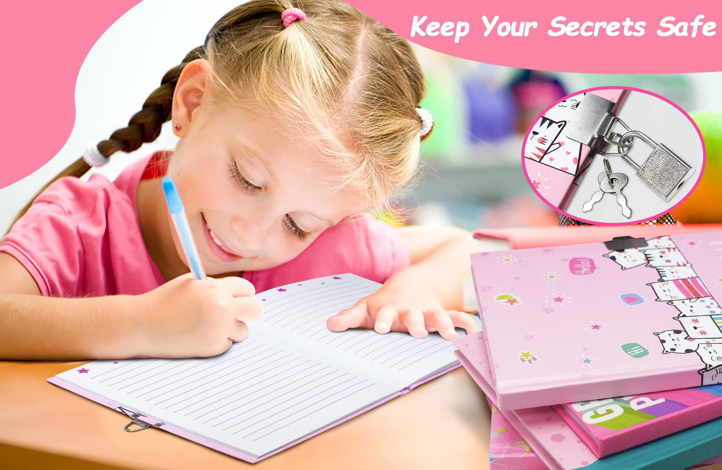 GINMLYDA Cat Diary keys show the secure locking system for kids.