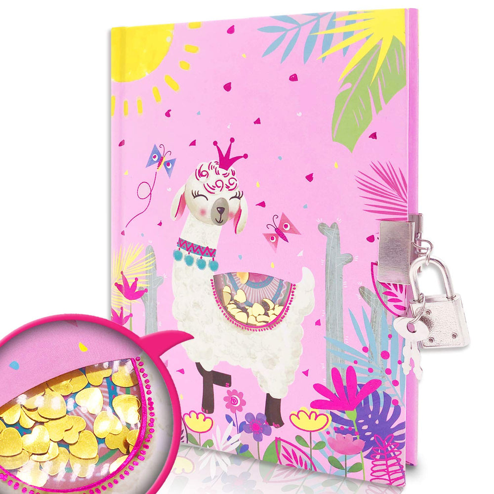GINMLYDA Girls Diary with Lock front cover alpaca design for private writing.