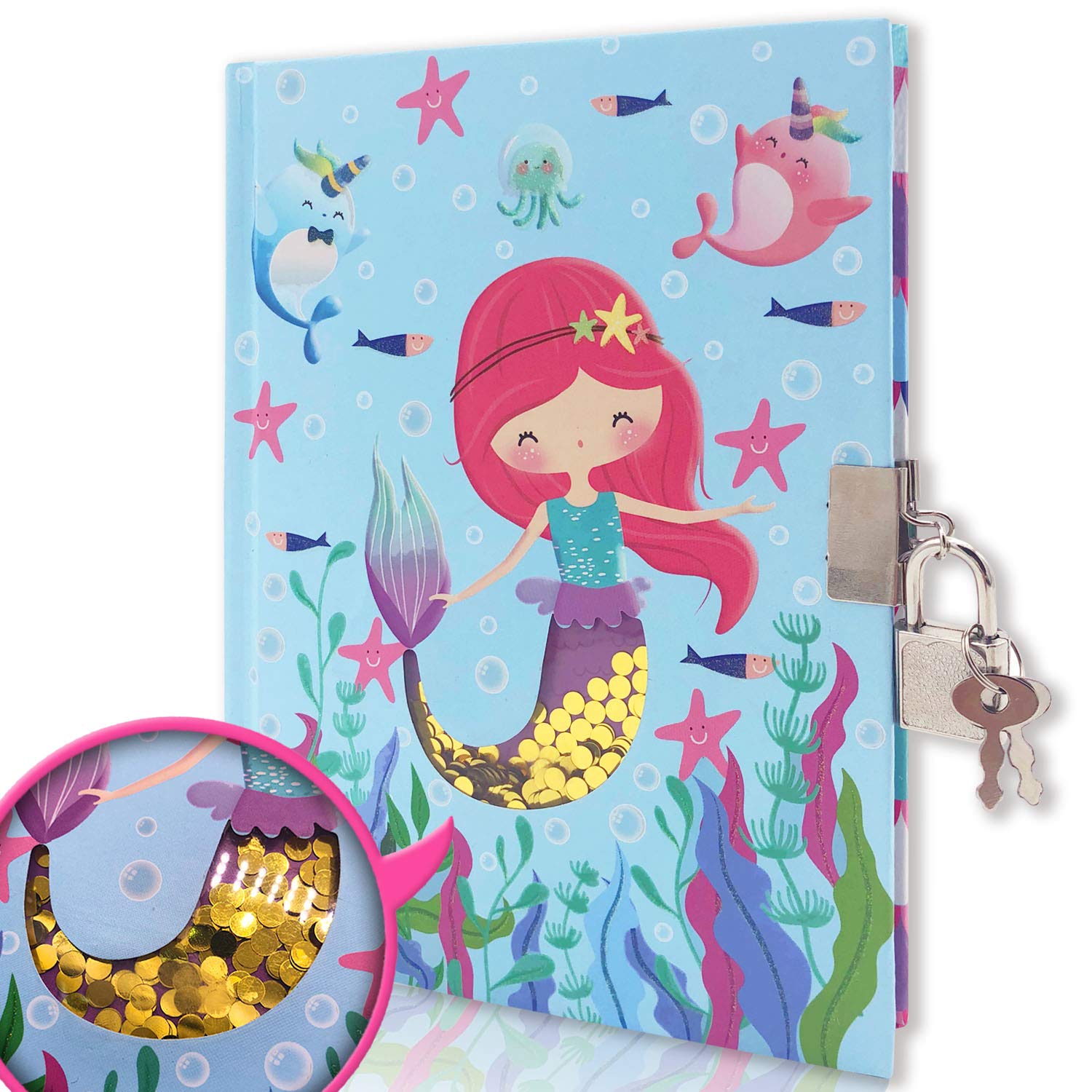 GINMLYDA Girls Diary with Lock front cover mermaid design for creative writing