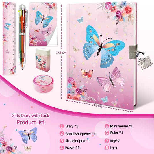 GINMLYDA pink butterfly hardcover notebook ideal for school notes.