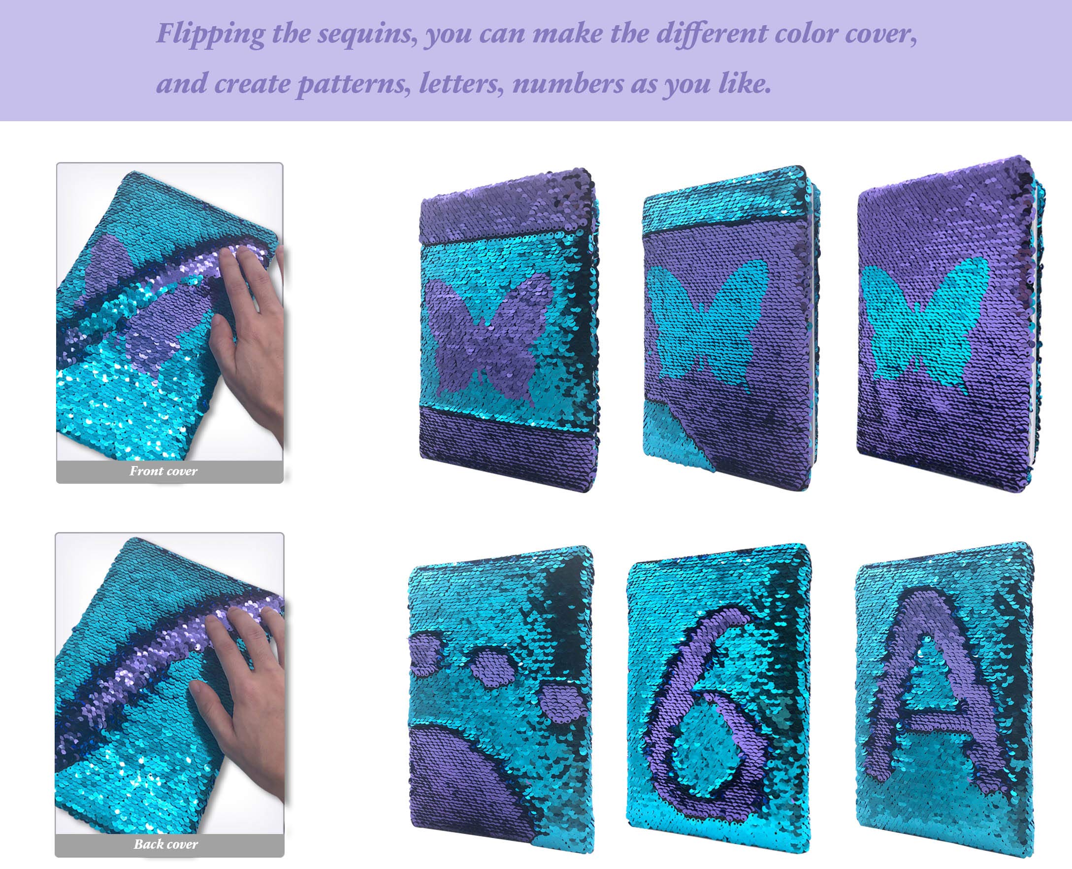 GINMLYDA sequin diary shows color-changing butterfly sequins for creative play
