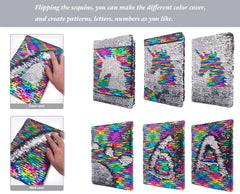 Close-up of reversible unicorn sequins turning from silver to rainbow hues.