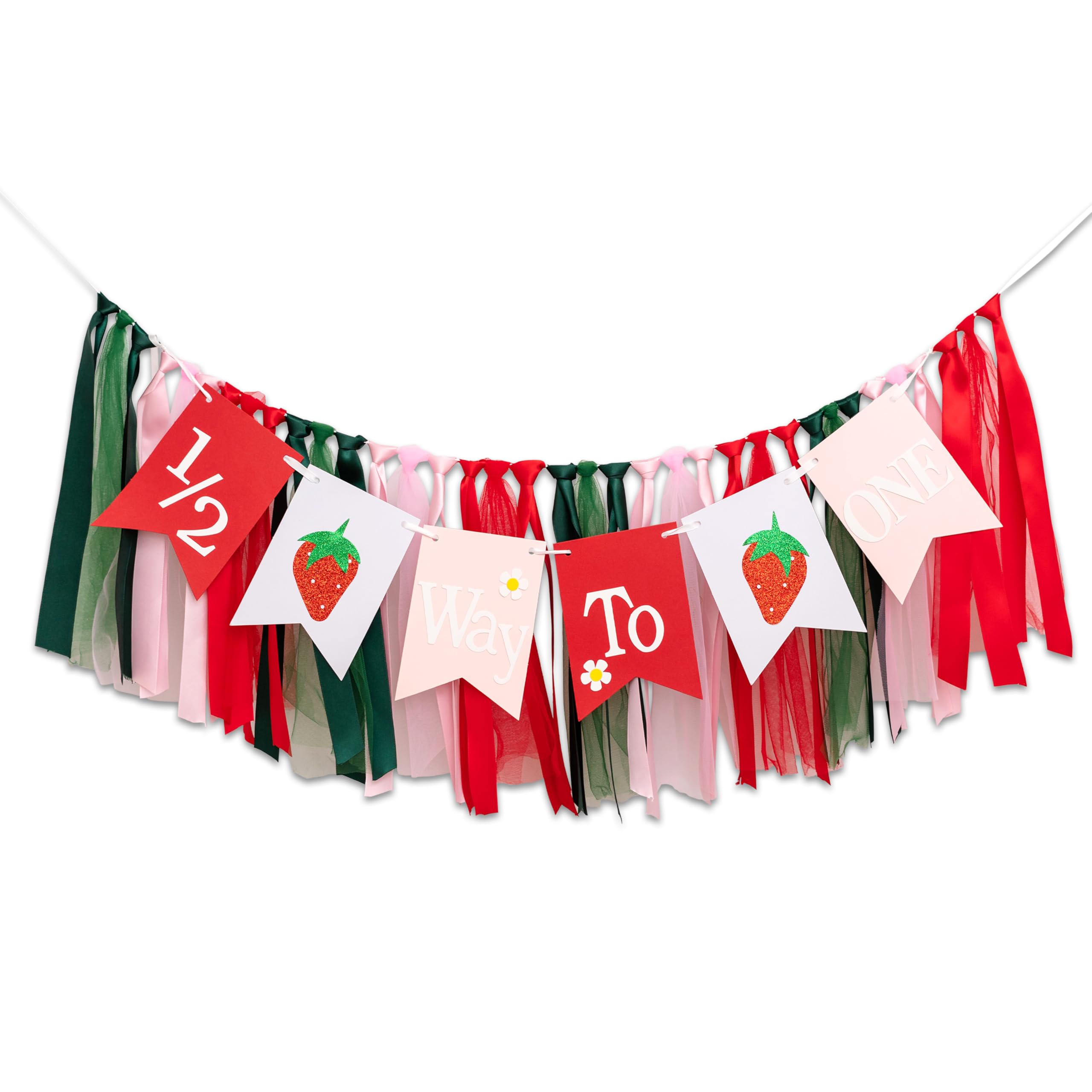 GIOGUK strawberry banner with birthday flag enhances high chair decor.