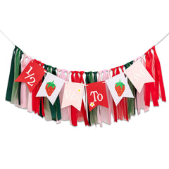 GIOGUK strawberry banner with birthday flag enhances high chair decor.