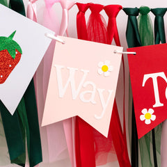 GIOGUK strawberry banner elevates high-chair decor at baby showers.