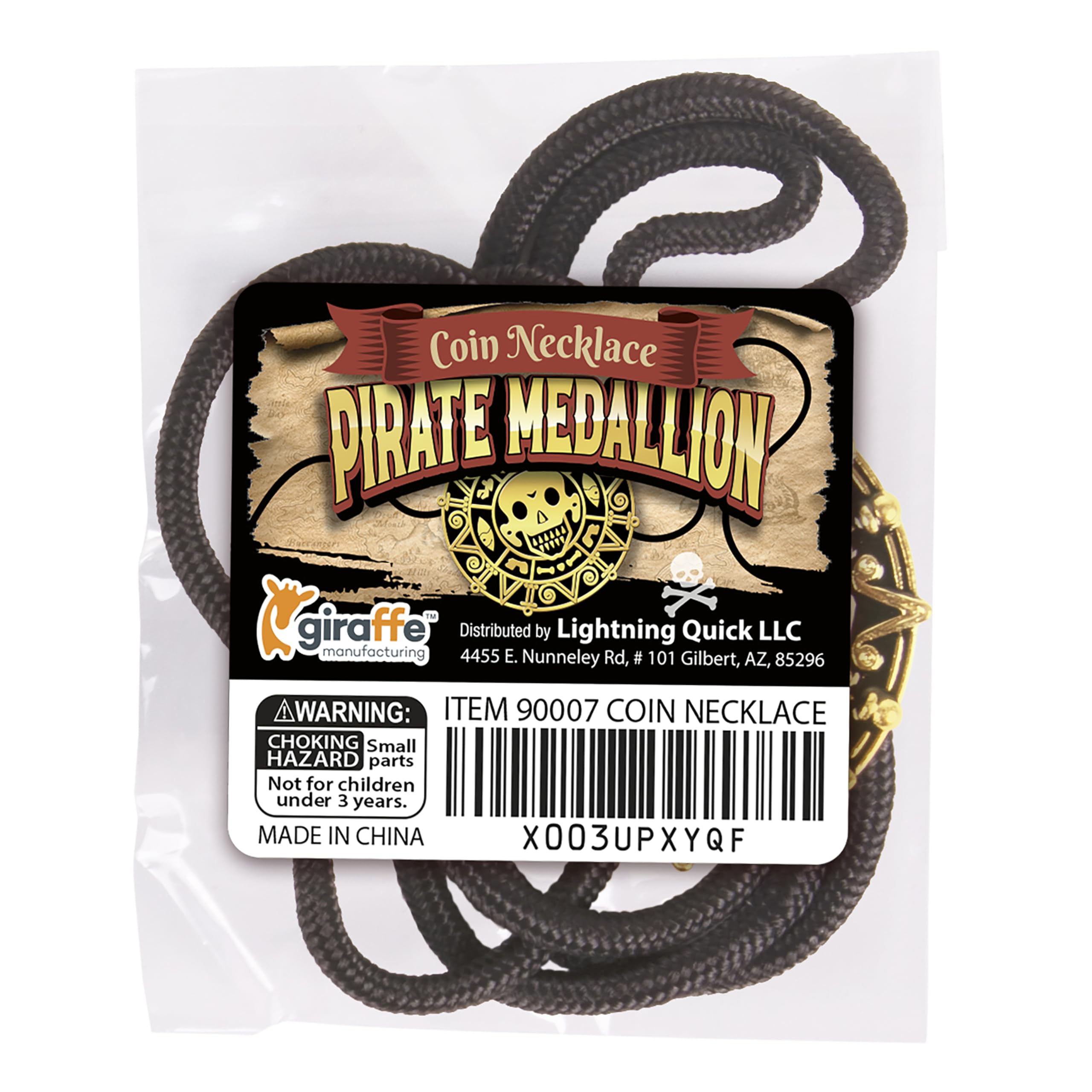 Giraffe Manufacturing gold-tone pirate skull necklace highlights vintage style for themed events