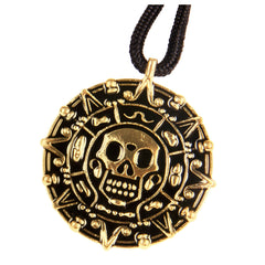 Giraffe Manufacturing medallion pirate skull necklace pendant with gold tone, ideal for cosplay