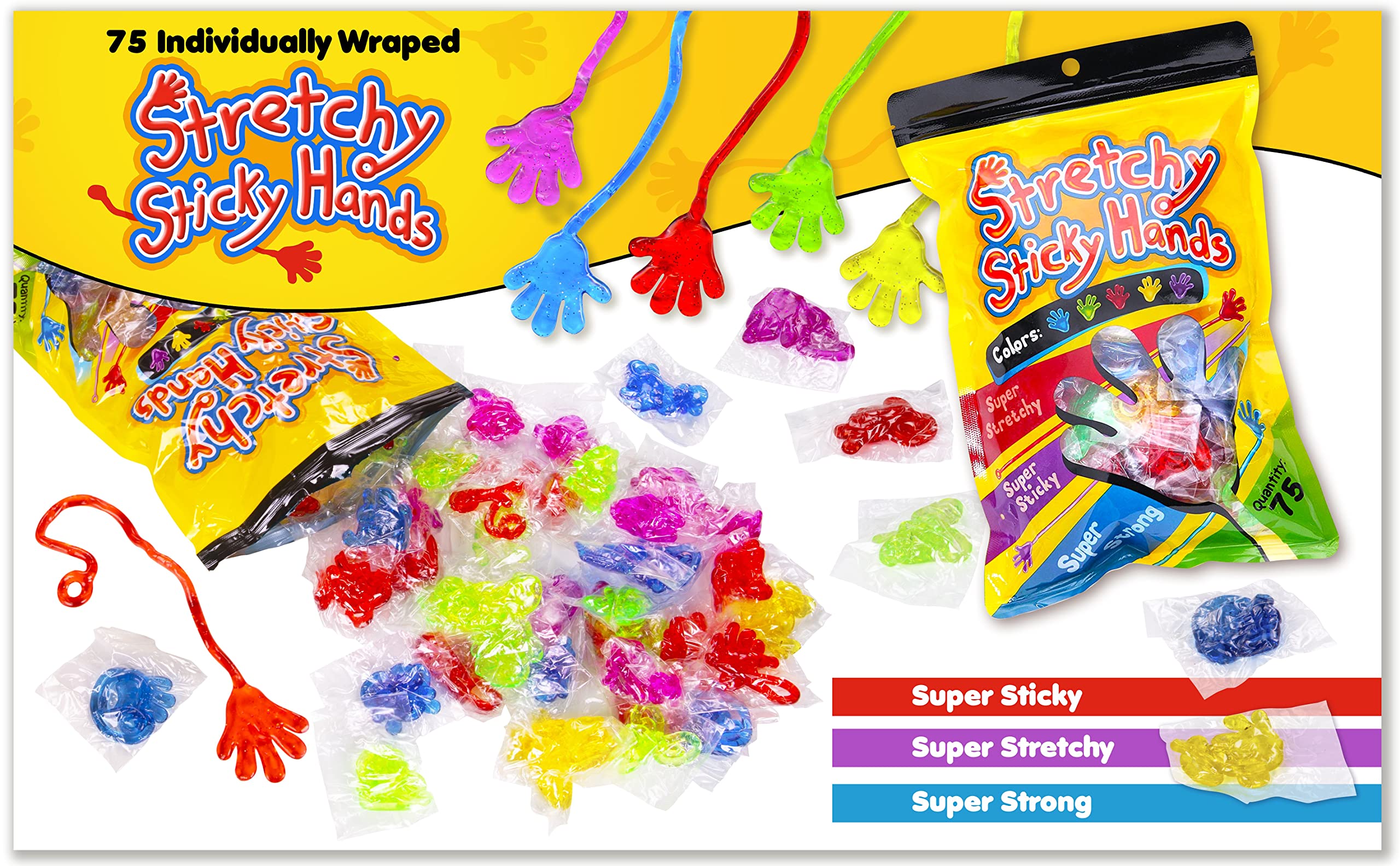 Giraffe Manufacturing sticky hands purple for birthday loot bags and colorful games.