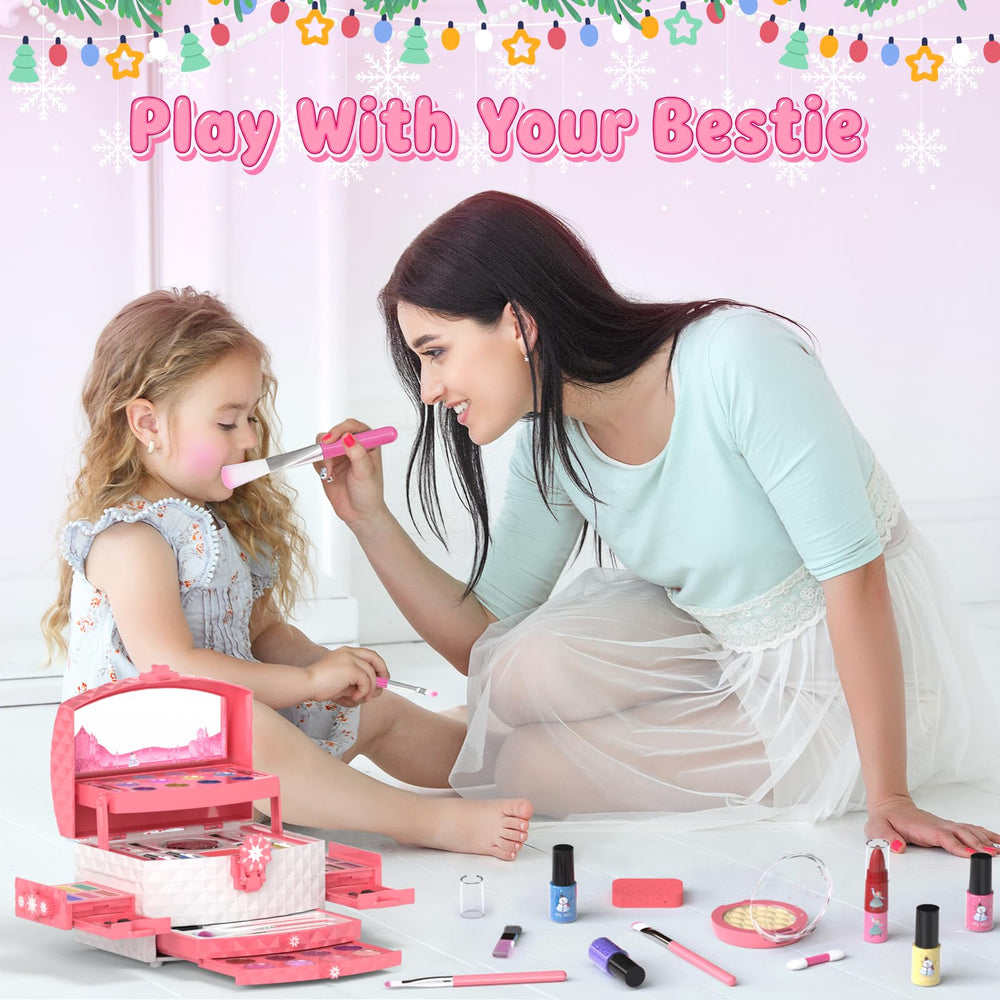GirlsHome Frozen Pink kid applies makeup during dress-up playtime