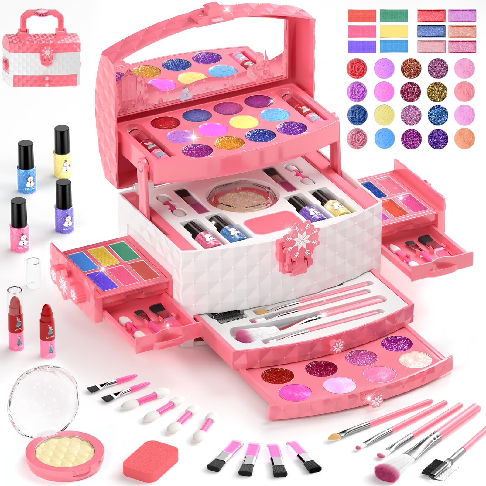 GirlsHome Frozen Pink makeup set front packaging shows playful, safe cosmetics