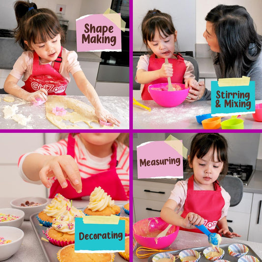 GirlZone Kids Baking Set cookie cutters inspire playful shapes for colorful cupcakes and cookies.