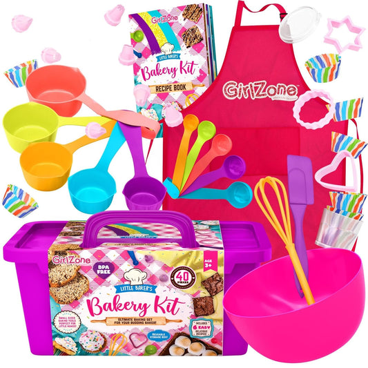GirlZone Kids Baking Set with pink apron boosts kid-friendly creativity during family baking sessions.