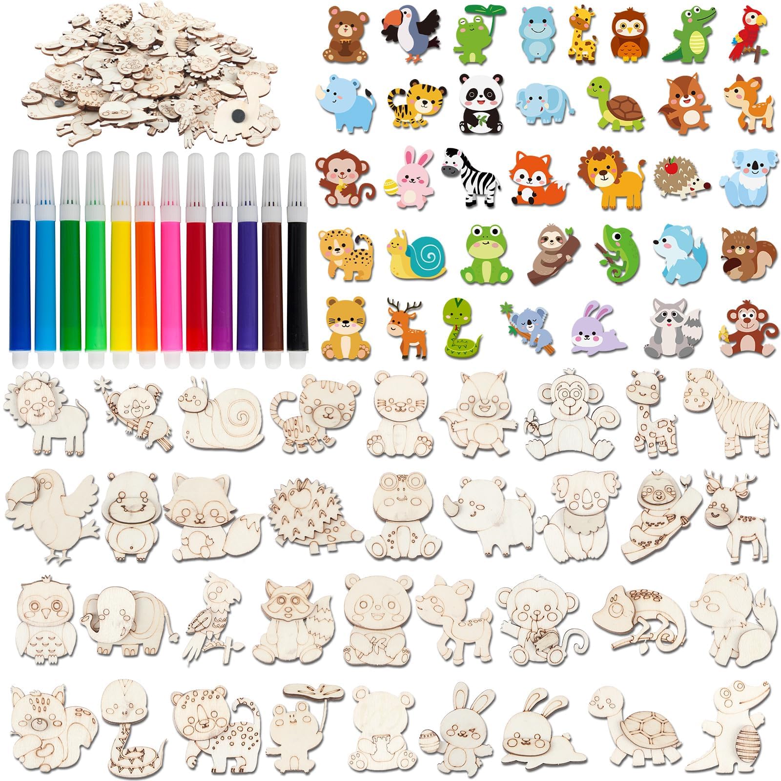 gisgfim 36-piece wooden magnet painting kit with jungle animals for kids' crafts to spark creativity.
