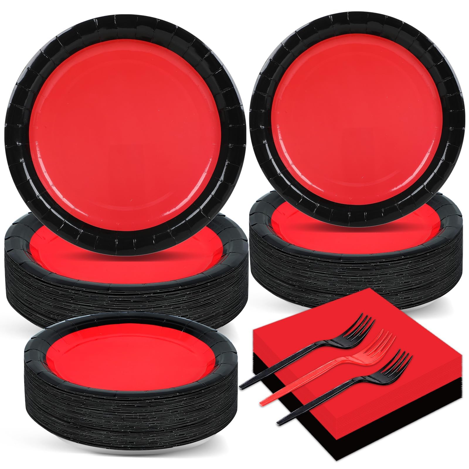 gisgfim 50-guest red and black dinner plates for quick, stylish setup.