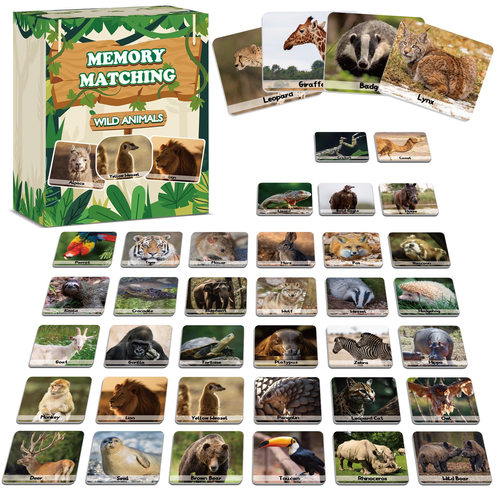 gisgfim 50-pairs memory cards wild animals layout for playful learning and focus.