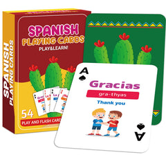 gisgfim 54 Spanish phrases playing cards front illustration helps beginner learning with visual cues.