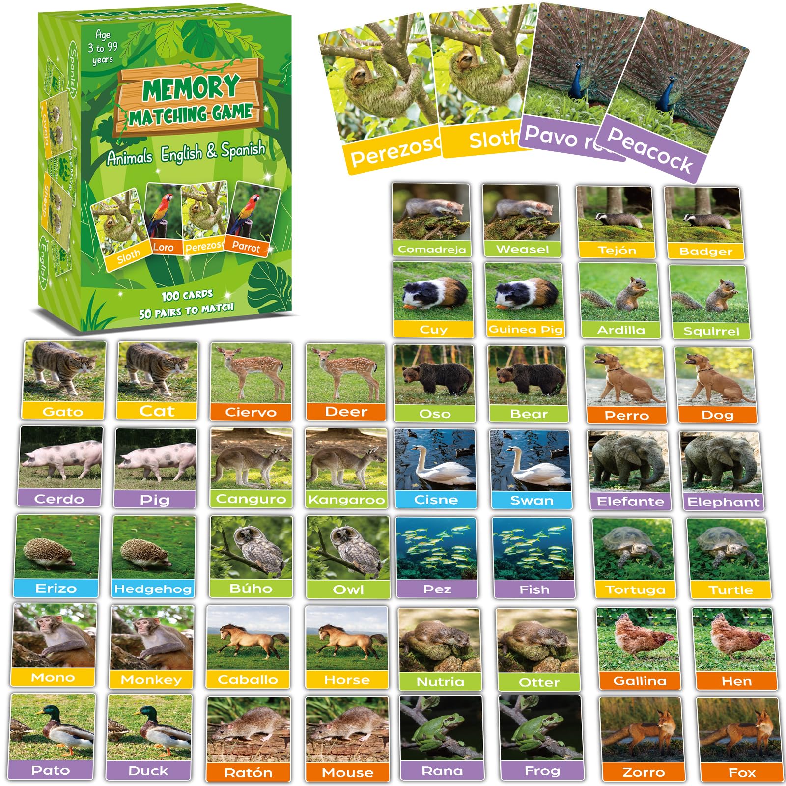 gisgfim bilingual animal memory cards with vivid animals for language learning