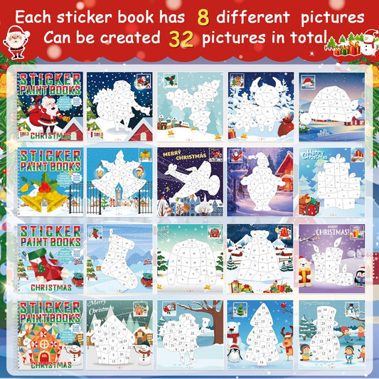 Gisgfim Christmas tree sticker paint book page invites focus during a vibrant seasonal art activity
