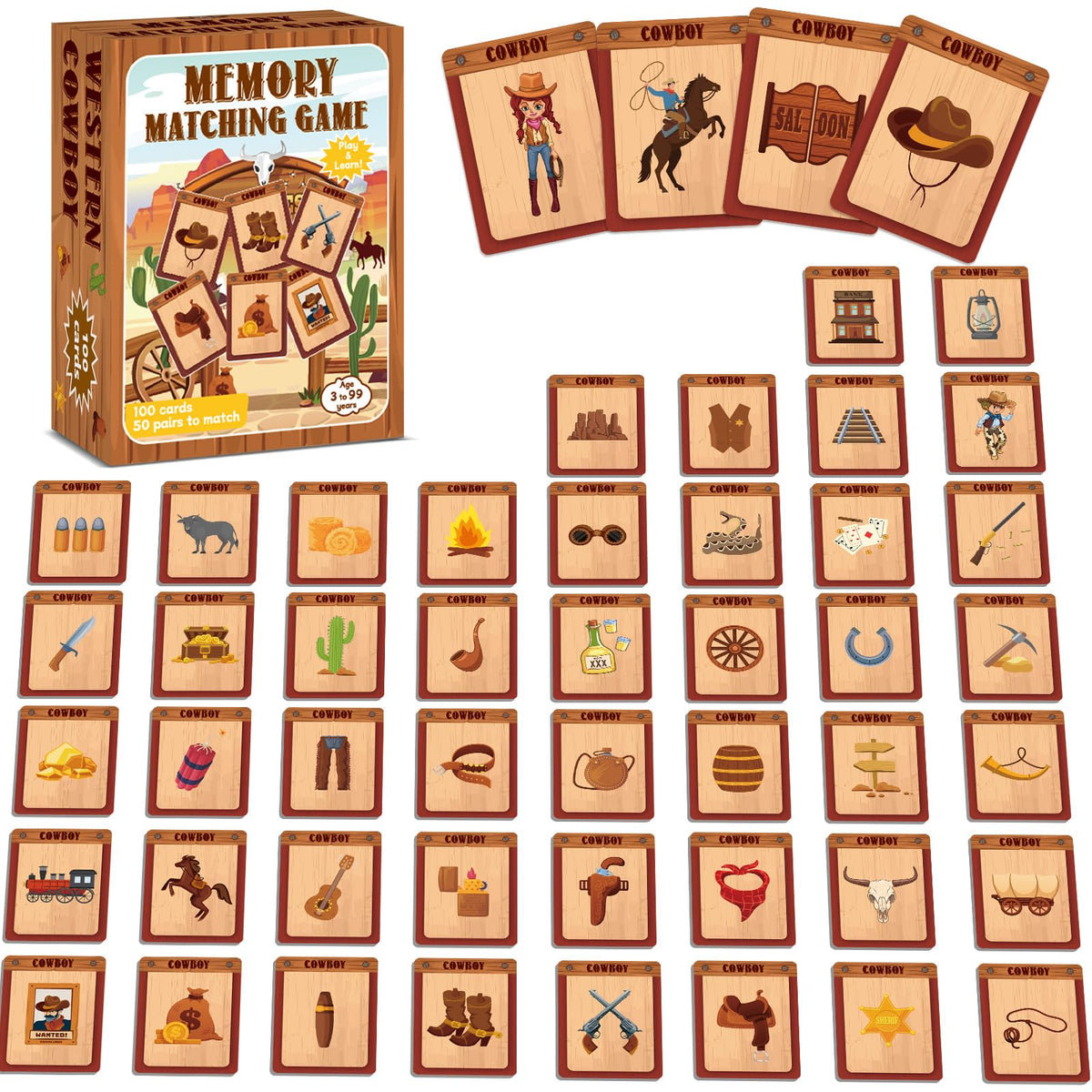 gisgfim cowboy memory cards hat scene improves focus and memory during family game night