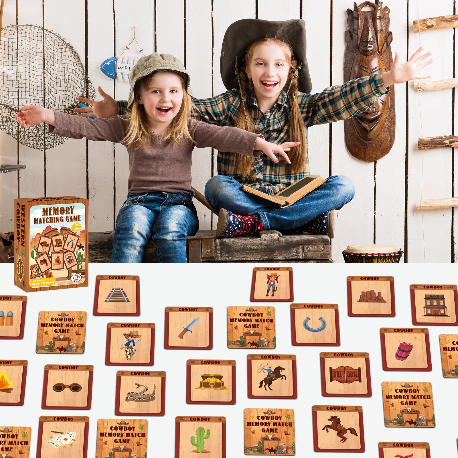 gisgfim cowboy memory cards pipe illustration encourages recognition skills in a playful setting
