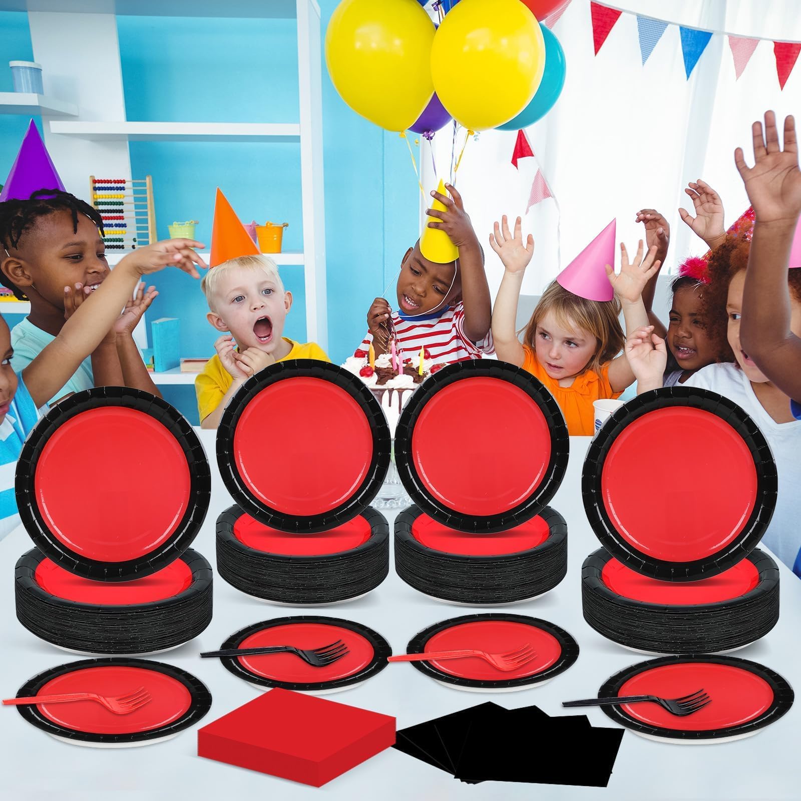 gisgfim elegant red and black tableware for indoor or outdoor events.