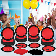 gisgfim elegant red and black tableware for indoor or outdoor events.