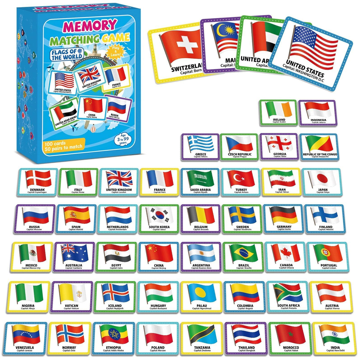 gisgfim flags of the world memory cards in a sturdy storage box