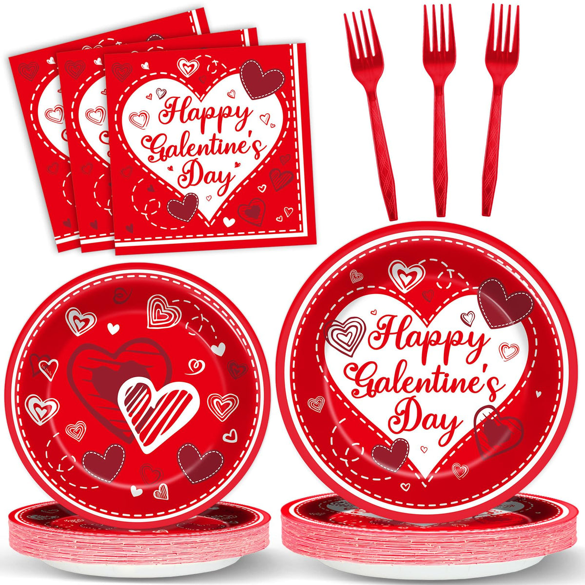 gisgfim Galentines Day dinner plates showcase bold red hearts for festive table decor