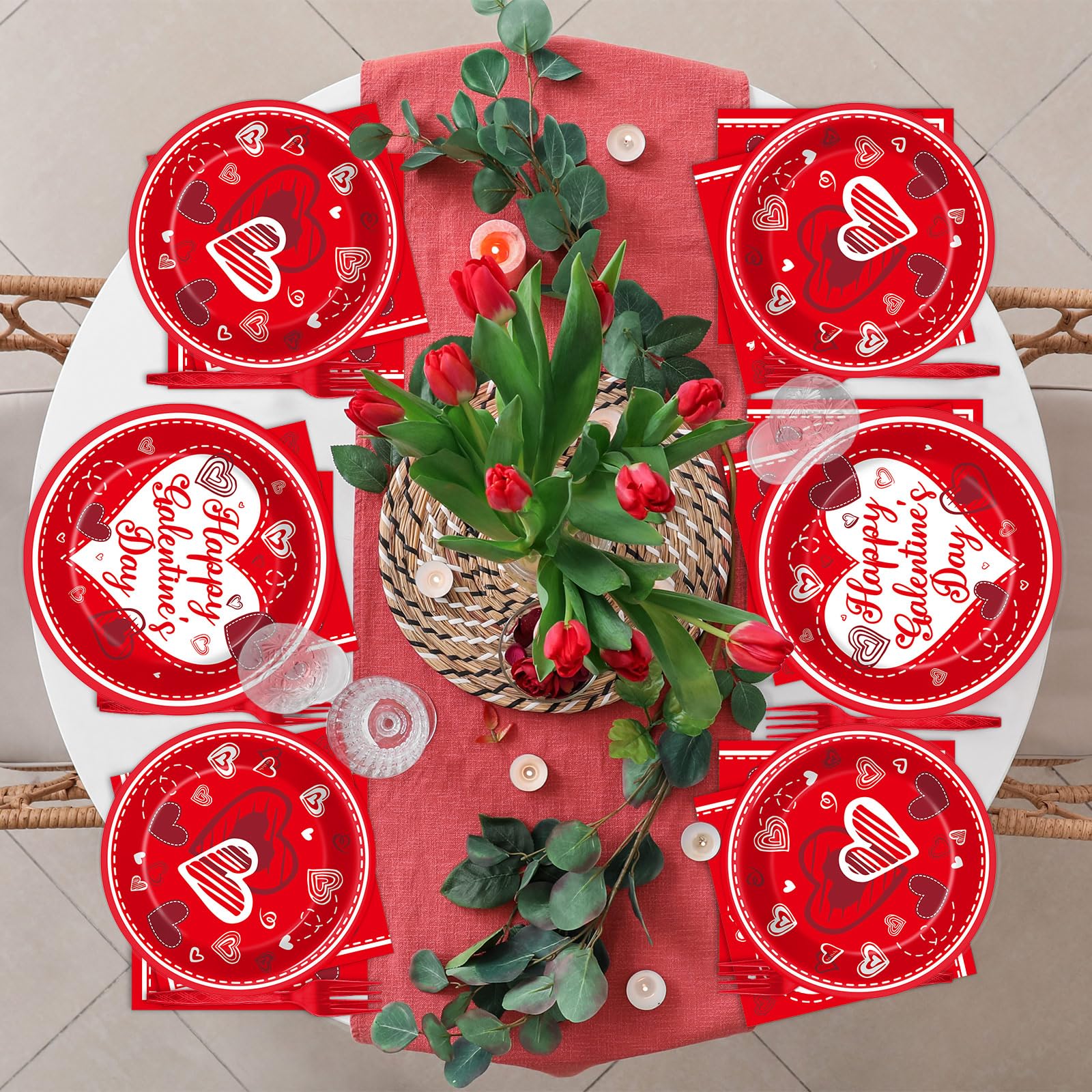 gisgfim Galentines Day tableware set full view shows cohesive red design