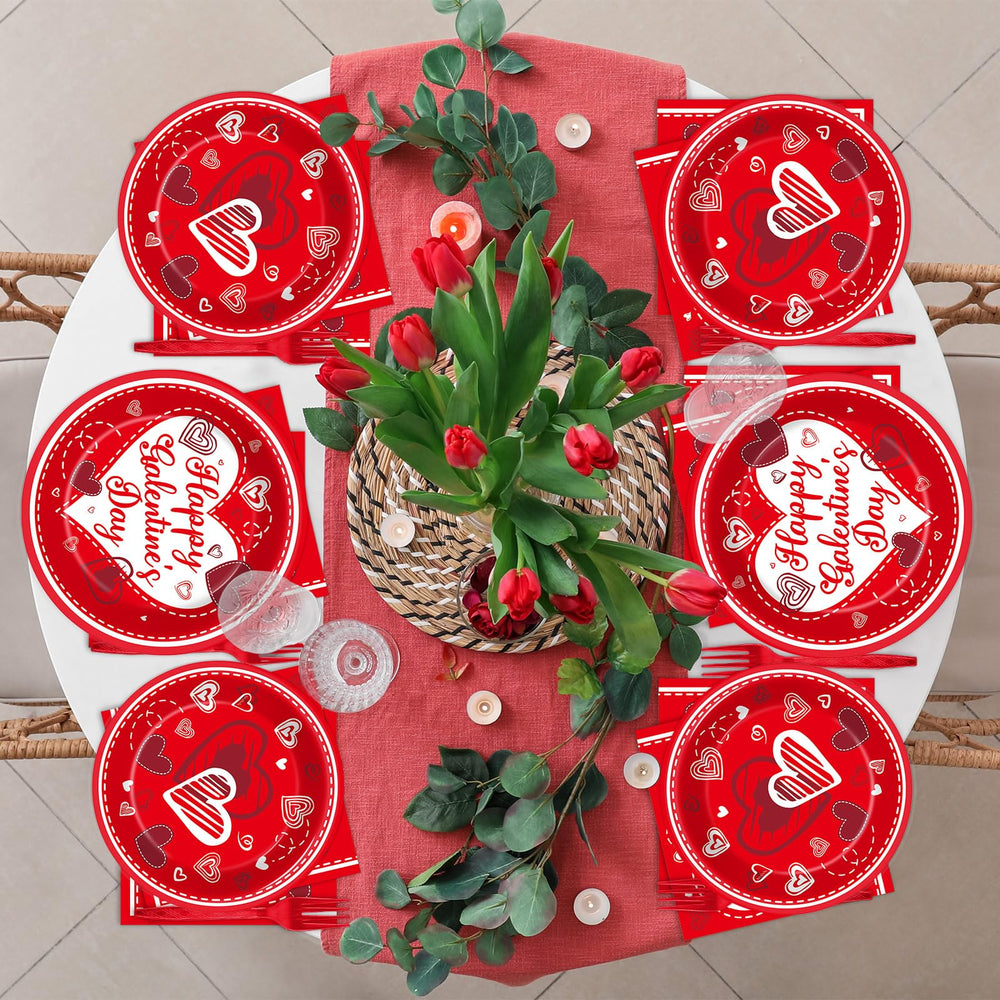 gisgfim Galentines Day tableware set full view shows cohesive red design