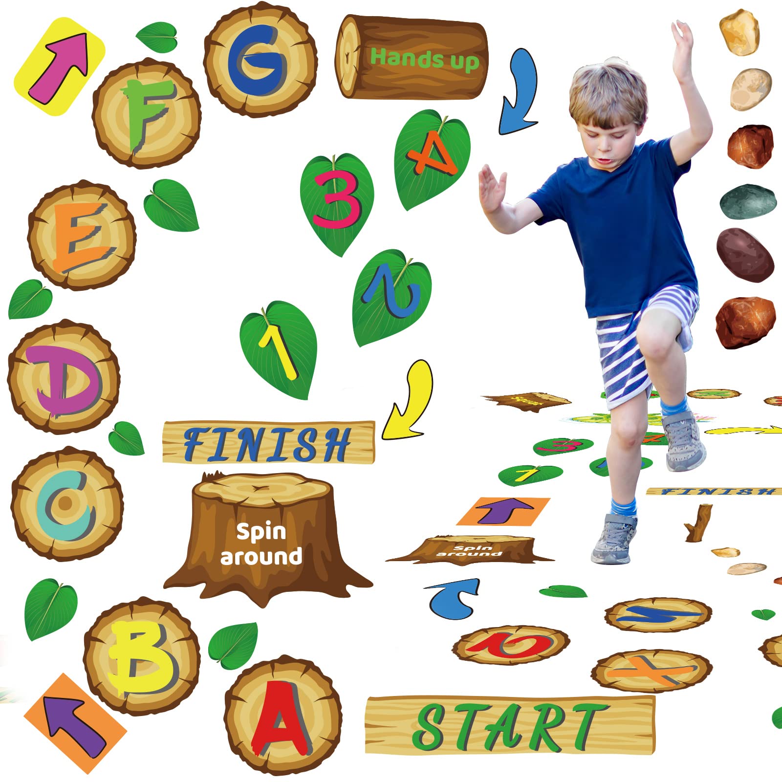 gisgfim jungle hopscotch alphabet tiles on the floor for active learning and color recognition