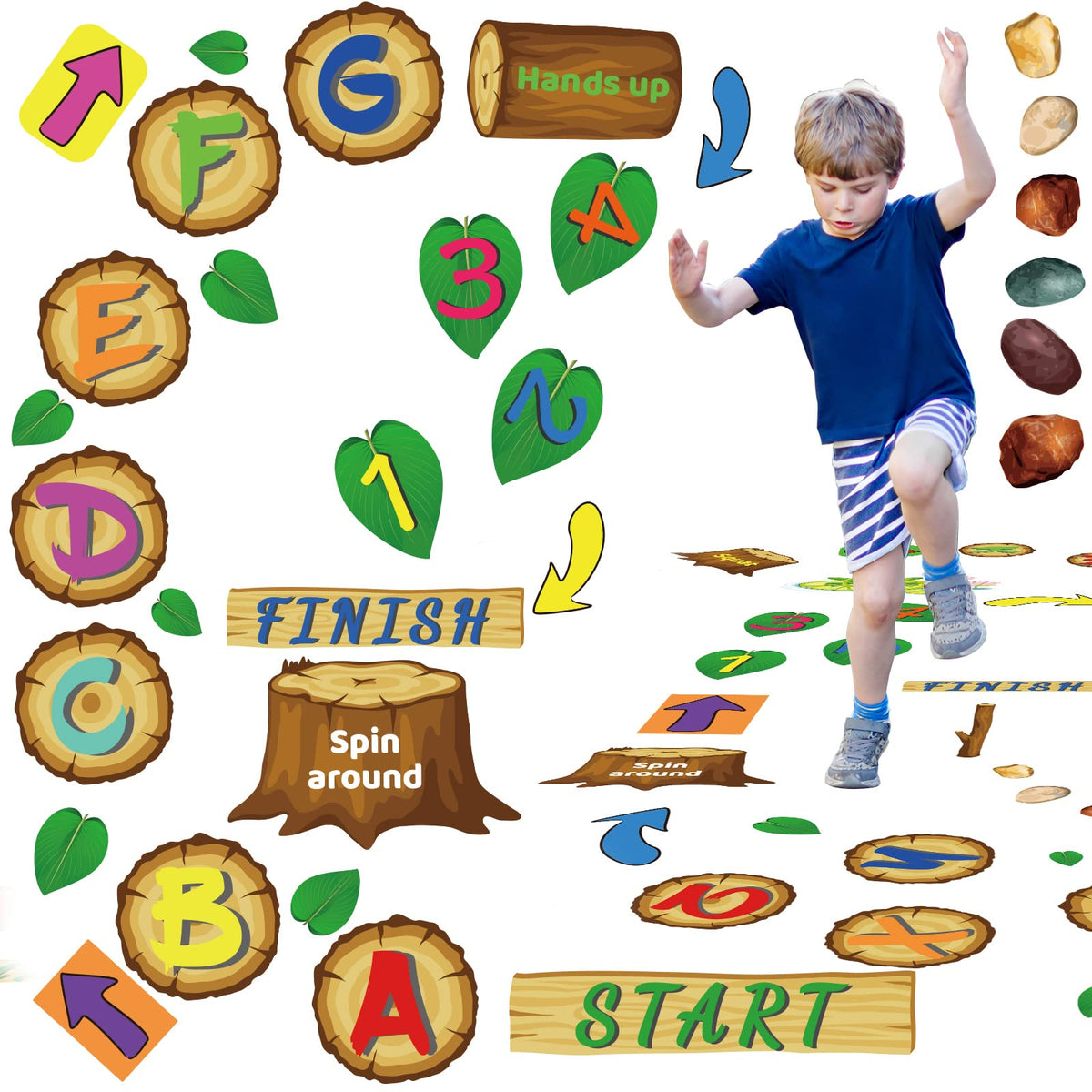 gisgfim jungle hopscotch alphabet tiles on the floor for active learning and color recognition