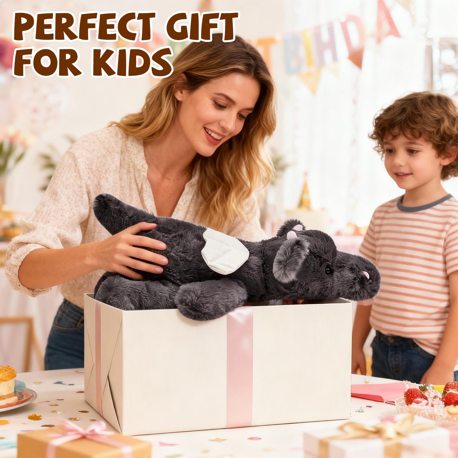 Gisqis black dragon plush makes a heartwarming birthday or holiday gift.