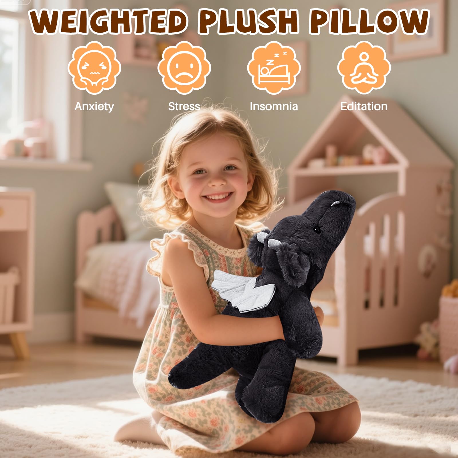 Gisqis weighted dragon plush in soft black fabric for comfort