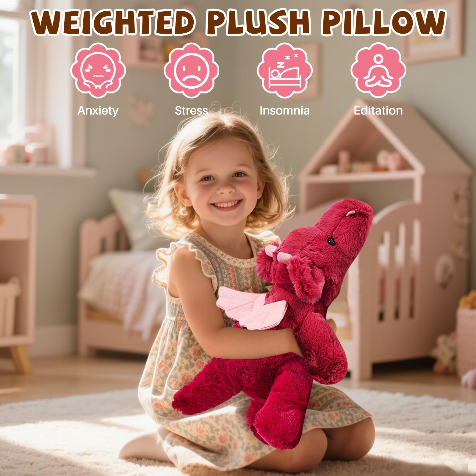 Gisqis weighted dragon stuffed animal offers calming sensory comfort for bedtime.