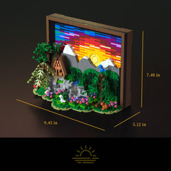 Givenni Ideas sunset mountain landscape complements the wooden house scene.