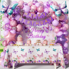 GIZIUXNE butterfly birthday decorations set with colors and backdrop for celebrations.