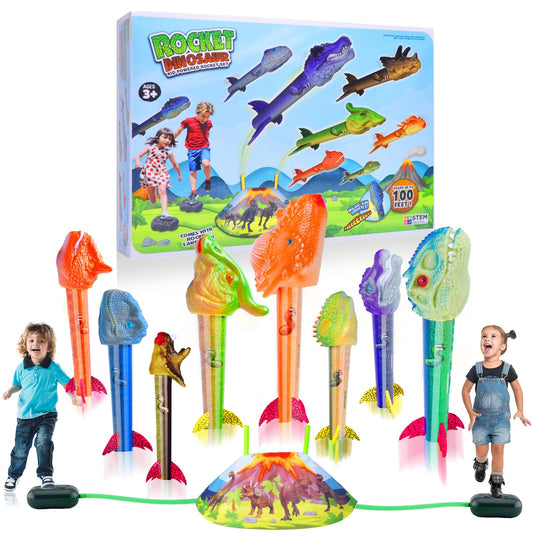 Gizzjoy dinosaur rocket launcher with foam rockets ready for outdoor play