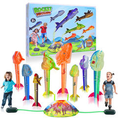 Gizzjoy dinosaur rocket launcher with foam rockets ready for outdoor play
