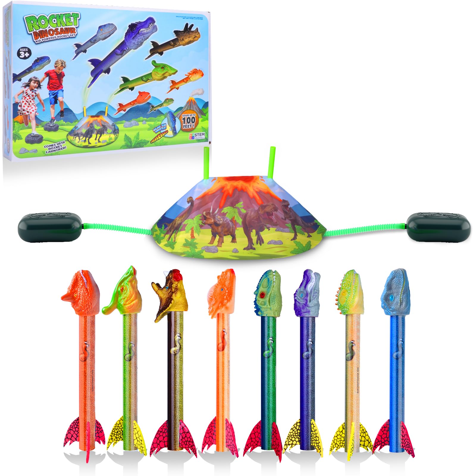 Gizzjoy dinosaur rocket launcher set up outdoors for playtime