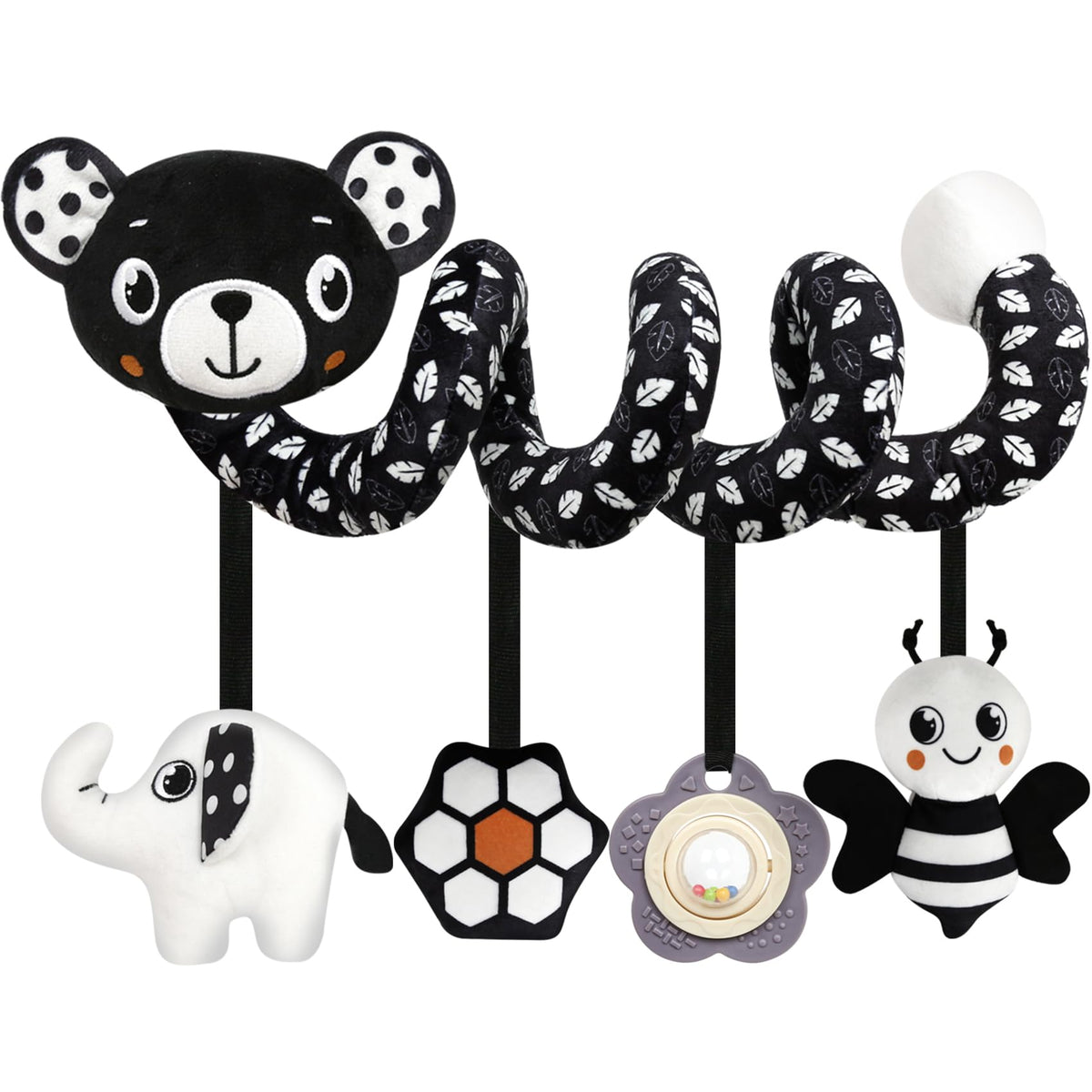 GKDOMS Bear Spiral Carseat Toy engages newborns with high-contrast visuals.