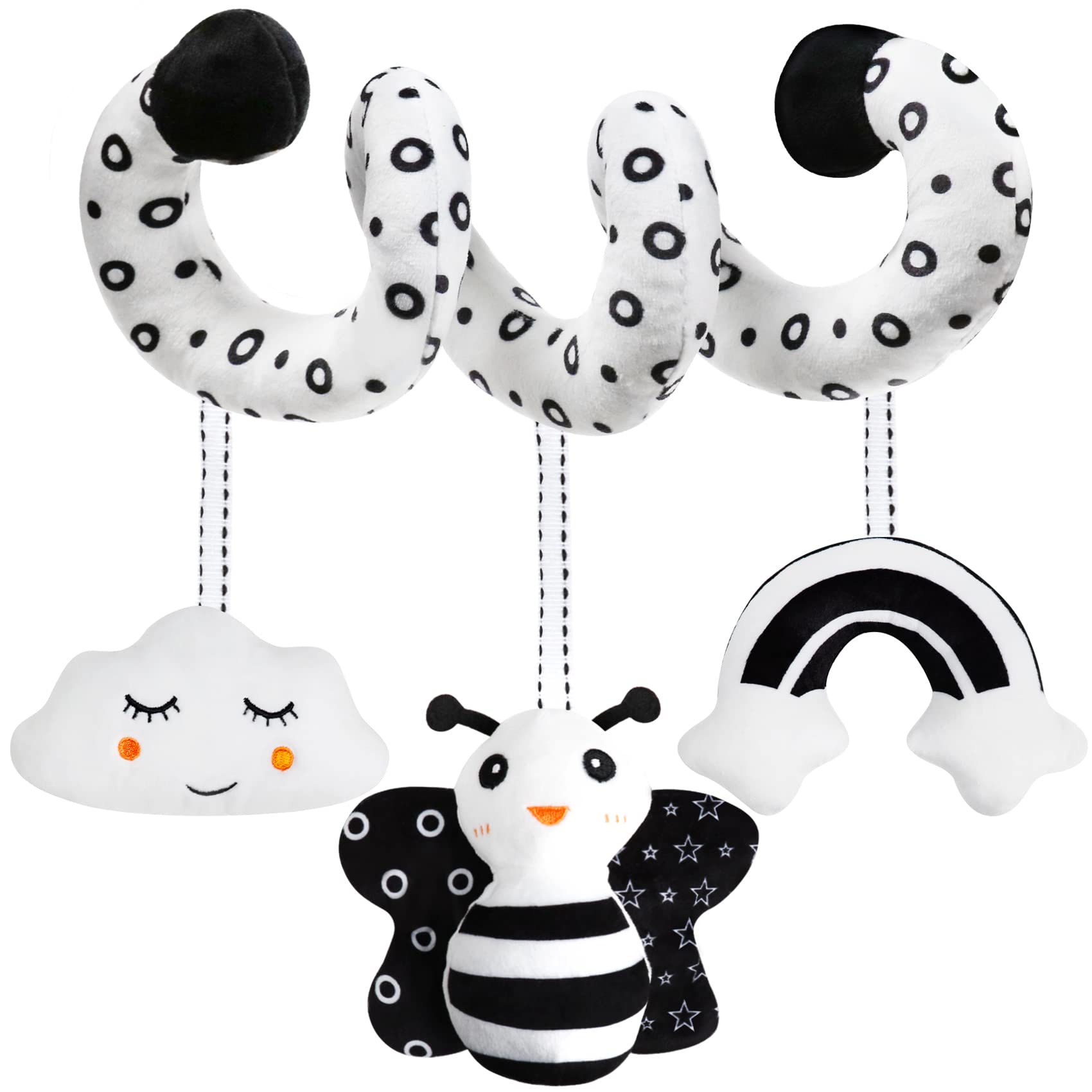 GKDOMS baby spiral hanging toy in black and white for visual development during strolls.