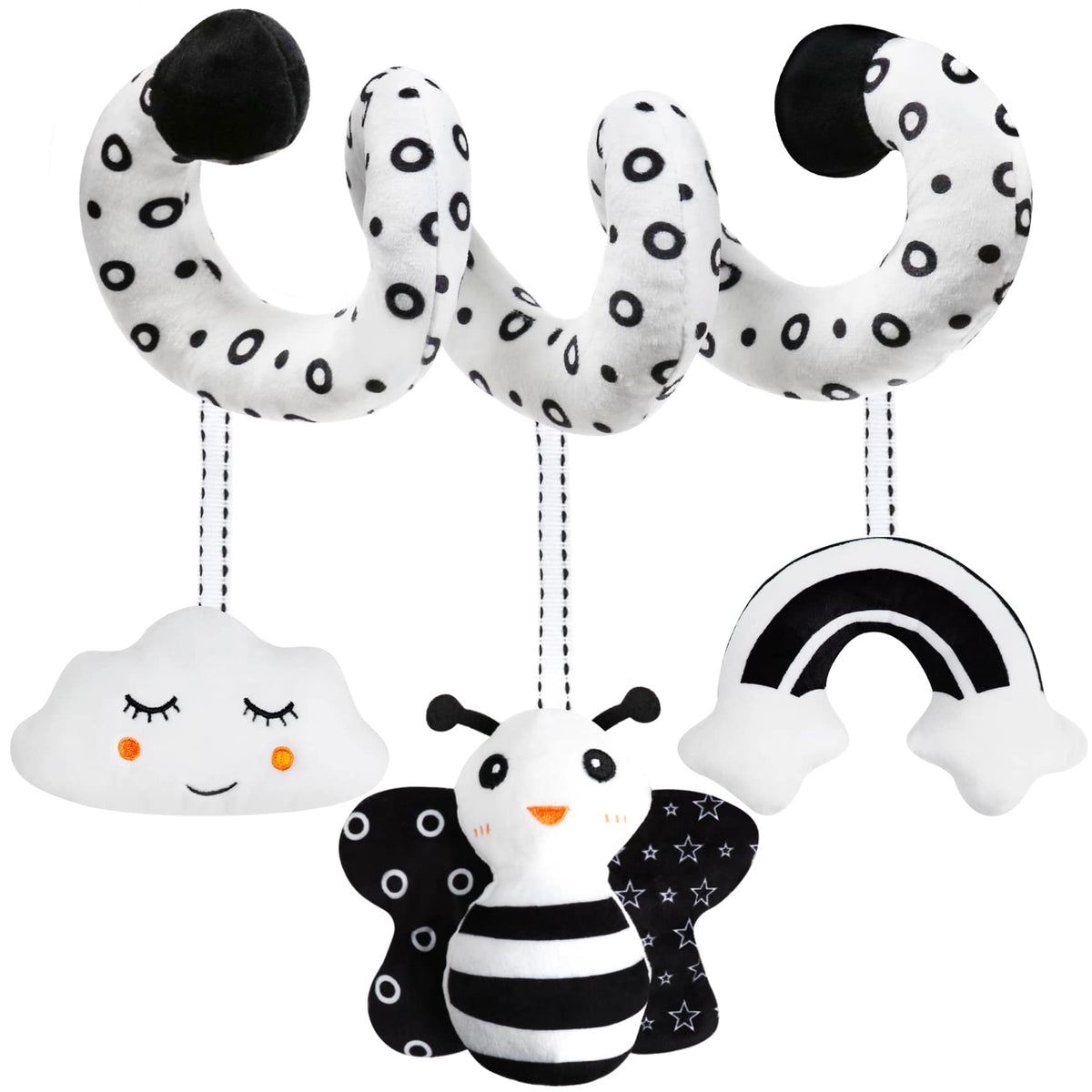 GKDOMS baby spiral hanging toy in black and white for visual development during strolls.